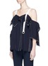 Front View - Click To Enlarge - COMME MOI - Petersham strap asymmetric ruffle cold shoulder top