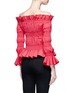 Back View - Click To Enlarge - 73401 - Ruffle smocked off-shoulder wool top