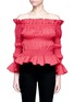 Main View - Click To Enlarge - 73401 - Ruffle smocked off-shoulder wool top