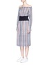 Front View - Click To Enlarge - KUHO - Knit print off-shoulder crepe dress