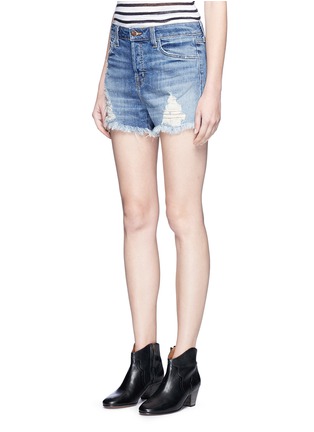 Front View - Click To Enlarge - J BRAND - 'Gracie' frayed cuff high rise denim shorts