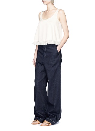 Figure View - Click To Enlarge - ELIZABETH AND JAMES - 'Andrea' ruffle trim cropped satin tank top