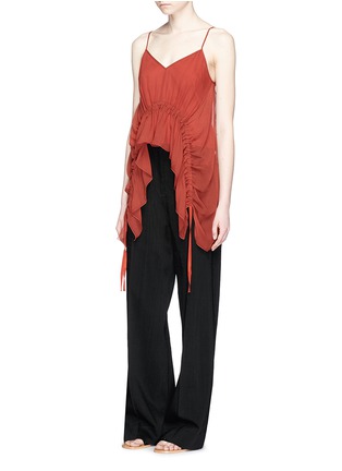 Figure View - Click To Enlarge - ELIZABETH AND JAMES - 'Eleanor' drawstring ruffled silk crépon camisole