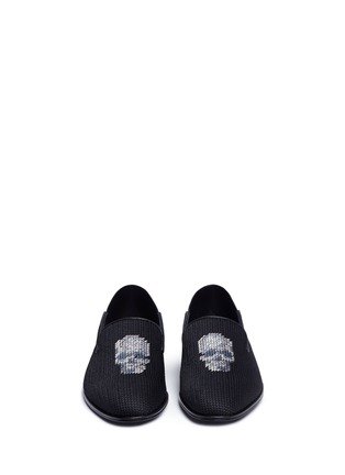 Front View - Click To Enlarge - ALEXANDER MCQUEEN - Skull embroidered step-in heel slip-ons
