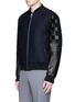 Front View - Click To Enlarge - LANVIN - Patchwork leather sleeve baseball jacket