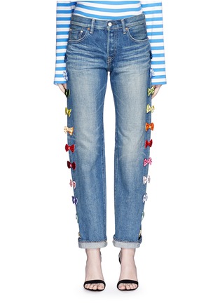 Detail View - Click To Enlarge - 73115 - Velvet bow appliqué selvedge jeans