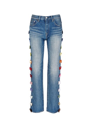 Main View - Click To Enlarge - 73115 - Velvet bow appliqué selvedge jeans