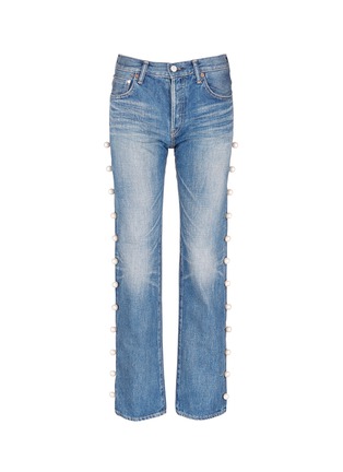 Main View - Click To Enlarge - 73115 - Faux pearl embellished selvedge jeans