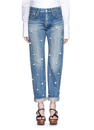 Detail View - Click To Enlarge - 73115 - Faux pearl embellished front selvedge jeans