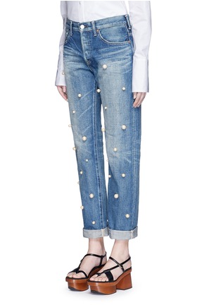 Front View - Click To Enlarge - 73115 - Faux pearl embellished front selvedge jeans