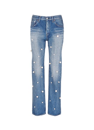 Main View - Click To Enlarge - 73115 - Faux pearl embellished front selvedge jeans