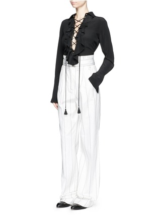 Figure View - Click To Enlarge - CHLOÉ - Ruffle lace-up silk crepe de Chine blouse