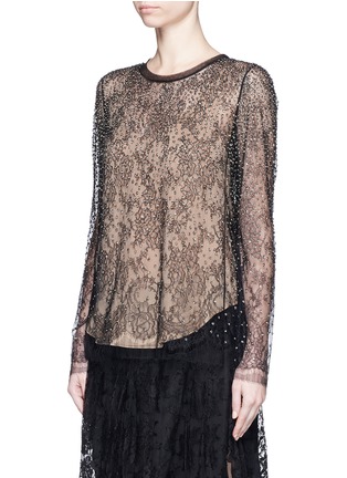 Front View - Click To Enlarge - CHLOÉ - Crystal embellished floral lace top