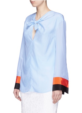 Front View - Click To Enlarge - EMILIO PUCCI - Bow front stripe cuff silk blouse