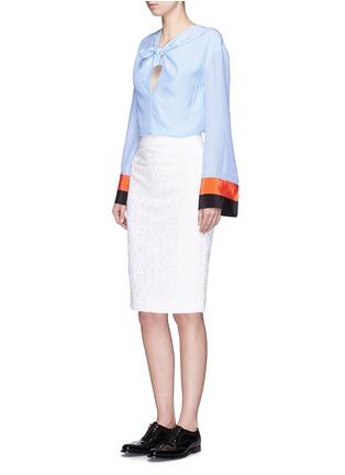 Figure View - Click To Enlarge - EMILIO PUCCI - Bow front stripe cuff silk blouse