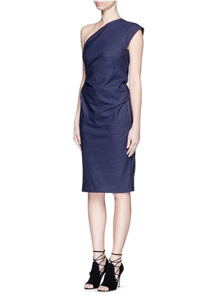 Front View - Click To Enlarge - EMILIO PUCCI - Tie back one-shoulder chambray dress