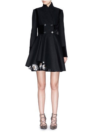 Main View - Click To Enlarge - ALEXANDER MCQUEEN - Velvet harness silk jacquard hem double breasted coat