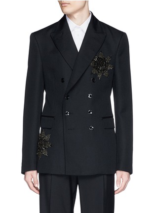 Main View - Click To Enlarge - ALEXANDER MCQUEEN - Glass crystal medallion double breasted blazer