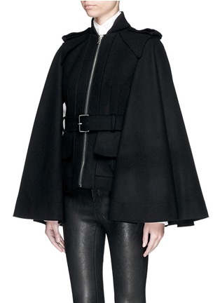 Front View - Click To Enlarge - ALEXANDER MCQUEEN - Belted compact wool felt cape coat
