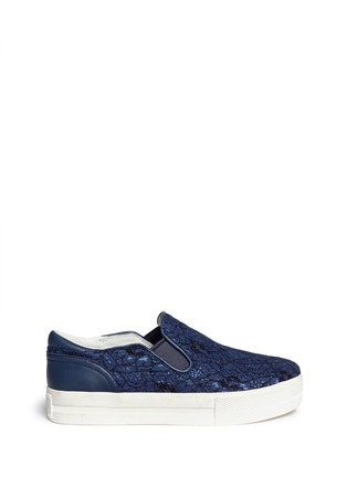 Main View - Click To Enlarge - ASH - 'Jungle Bis' guipure lace leather trim slip-ons