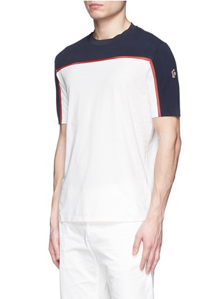 Front View - Click To Enlarge - MONCLER - Cotton piqué mesh colourblock T-shirt