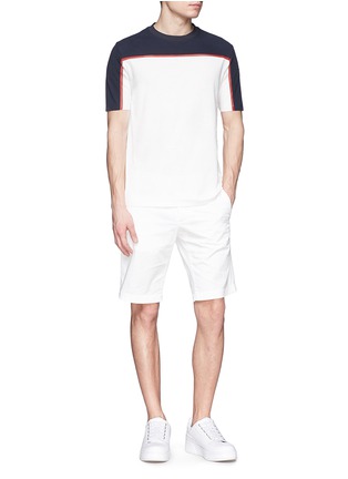 Figure View - Click To Enlarge - MONCLER - Cotton piqué mesh colourblock T-shirt