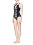 Figure View - Click To Enlarge - JASON WU - Crossover front leaf print one-piece swimsuit