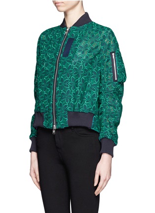 Front View - Click To Enlarge - SACAI LUCK - Flare back floral lace varsity jacket