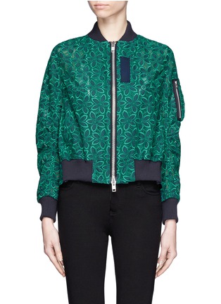 Main View - Click To Enlarge - SACAI LUCK - Flare back floral lace varsity jacket