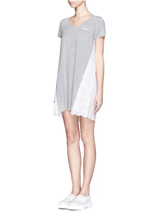 Front View - Click To Enlarge - SACAI LUCK - Floral lace back short-sleeve knit dress