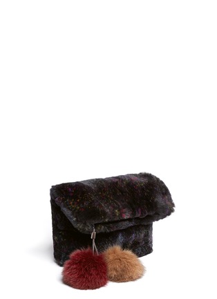 Front View - Click To Enlarge - HOCKLEY - 'Parrot' rex rabbit pouch with fox fur pompom charm