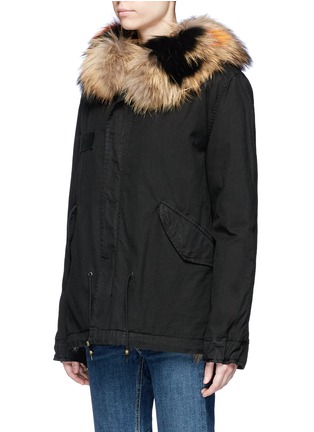 Front View - Click To Enlarge - MR & MRS ITALY - Raccoon hood trim coyote fur mini parka