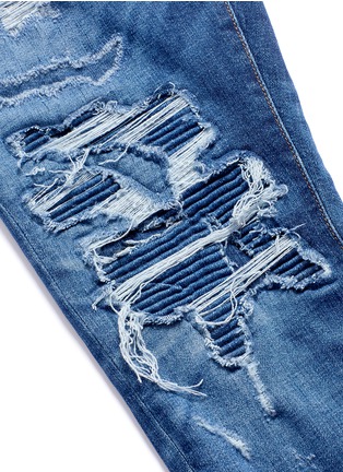 Detail View - Click To Enlarge - AMIRI - 'MX1' pleated patchwork distressed skinny jeans