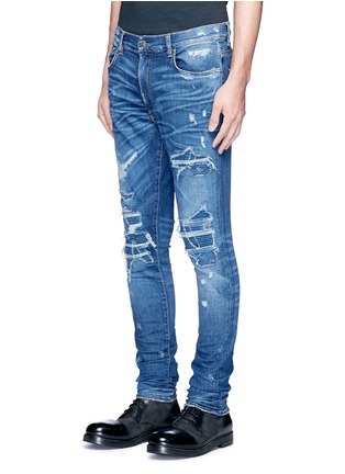 Front View - Click To Enlarge - AMIRI - 'MX1' pleated patchwork distressed skinny jeans