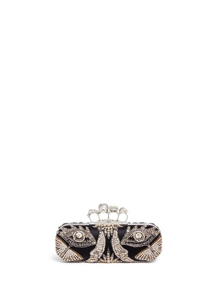 Detail View - Click To Enlarge - ALEXANDER MCQUEEN - 'Surrealist Diamante' embellished silk satin knuckle clutch