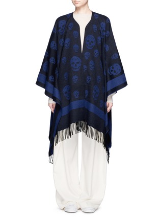 Main View - Click To Enlarge - ALEXANDER MCQUEEN - Skull jacquard wool-cashmere fringed cape
