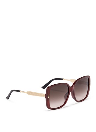 Figure View - Click To Enlarge - GUCCI - Logo temple pearlescent acetate oversize square sunglasses