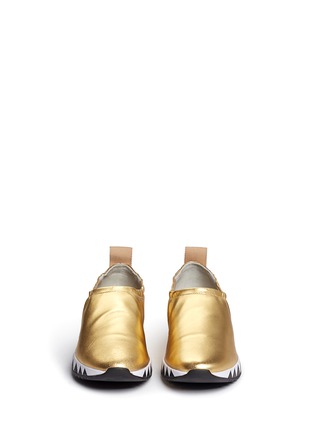 Front View - Click To Enlarge - TORY BURCH - 'Jupiter' graphic sole metallic leather slip-on sneakers