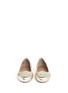 Front View - Click To Enlarge - TORY BURCH - 'Minnie Travel' metallic leather ballet flats