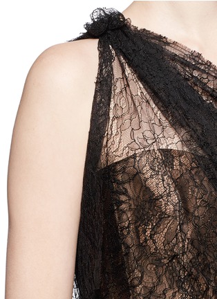 Detail View - Click To Enlarge - LANVIN - Gathered chantilly lace one-shoulder bustier gown