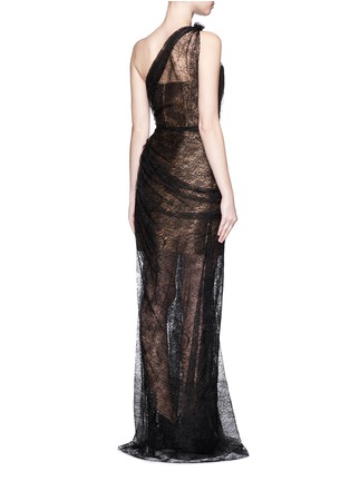 Back View - Click To Enlarge - LANVIN - Gathered chantilly lace one-shoulder bustier gown