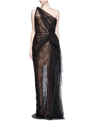 Main View - Click To Enlarge - LANVIN - Gathered chantilly lace one-shoulder bustier gown