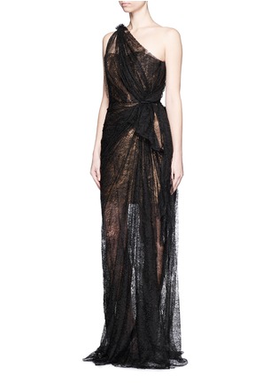 Figure View - Click To Enlarge - LANVIN - Gathered chantilly lace one-shoulder bustier gown