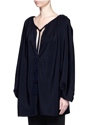 Front View - Click To Enlarge - LANVIN - Drawstring neck washed satin top