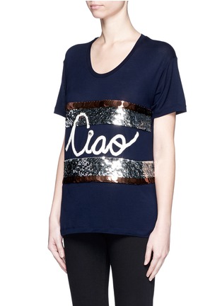 Front View - Click To Enlarge - LANVIN - 'Ciao' slogan sequin stripe T-shirt