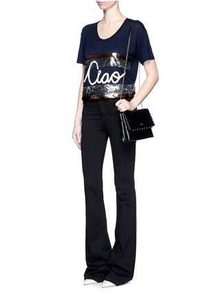 Figure View - Click To Enlarge - LANVIN - 'Ciao' slogan sequin stripe T-shirt