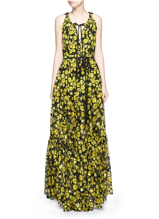 Main View - Click To Enlarge - LANVIN - Forget-me-not logo print silk chiffon fil coupé gown