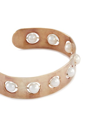 Detail View - Click To Enlarge - DELFINA DELETTREZ - 'Complex Roll In Stones' freshwater pearl gold silver bangle