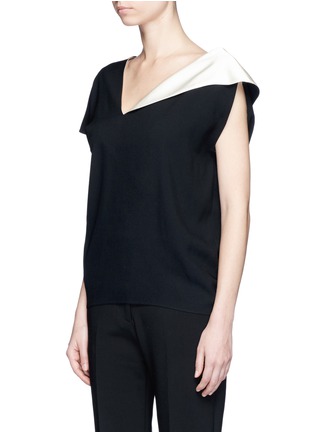 Front View - Click To Enlarge - LANVIN - Asymmetric sleeve satin crepe top