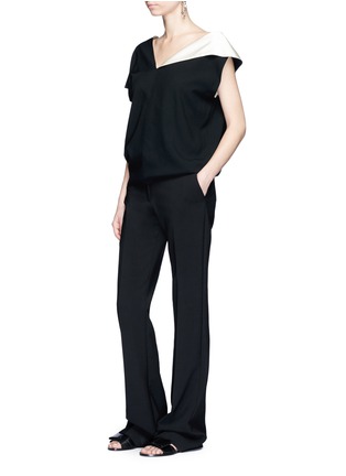 Figure View - Click To Enlarge - LANVIN - Asymmetric sleeve satin crepe top